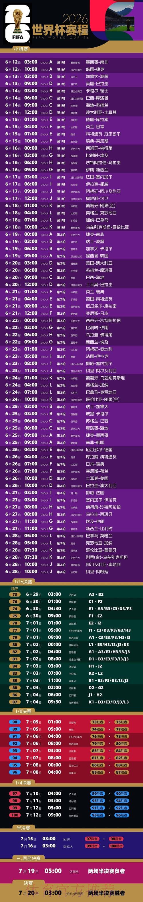 2026世界杯赛程实时更新完整安排免费观看